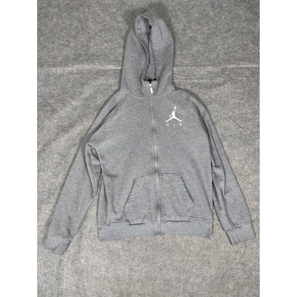 Kids Jordan Grey Zip Up Hoodie Jumpman Air Logo Long Sleeve Size XL